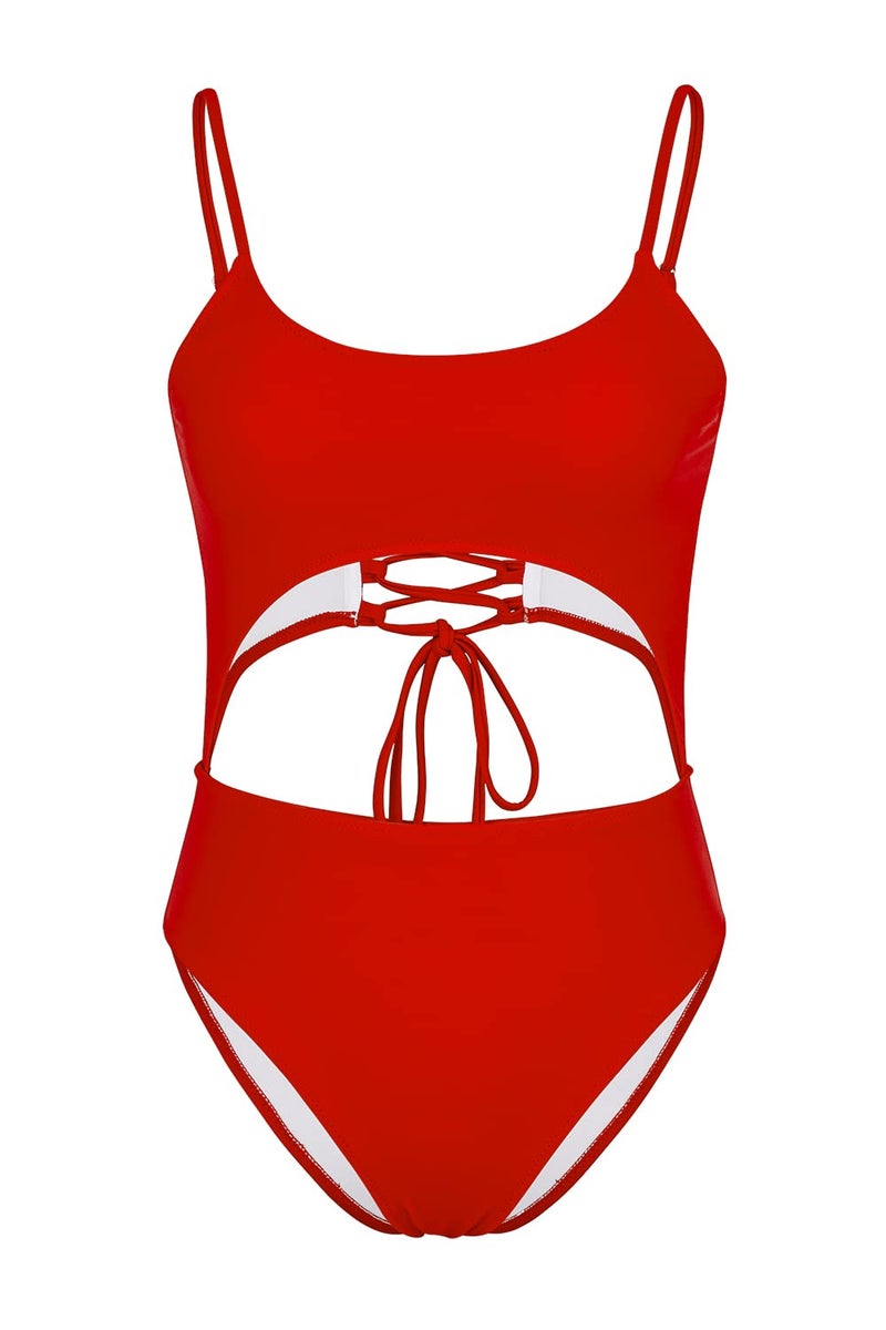 Meyeeka Women's Sexy Push up Padded Bathing Suit High Waist Plus Size Monokini High Cut Beachwear Red - Image 4
